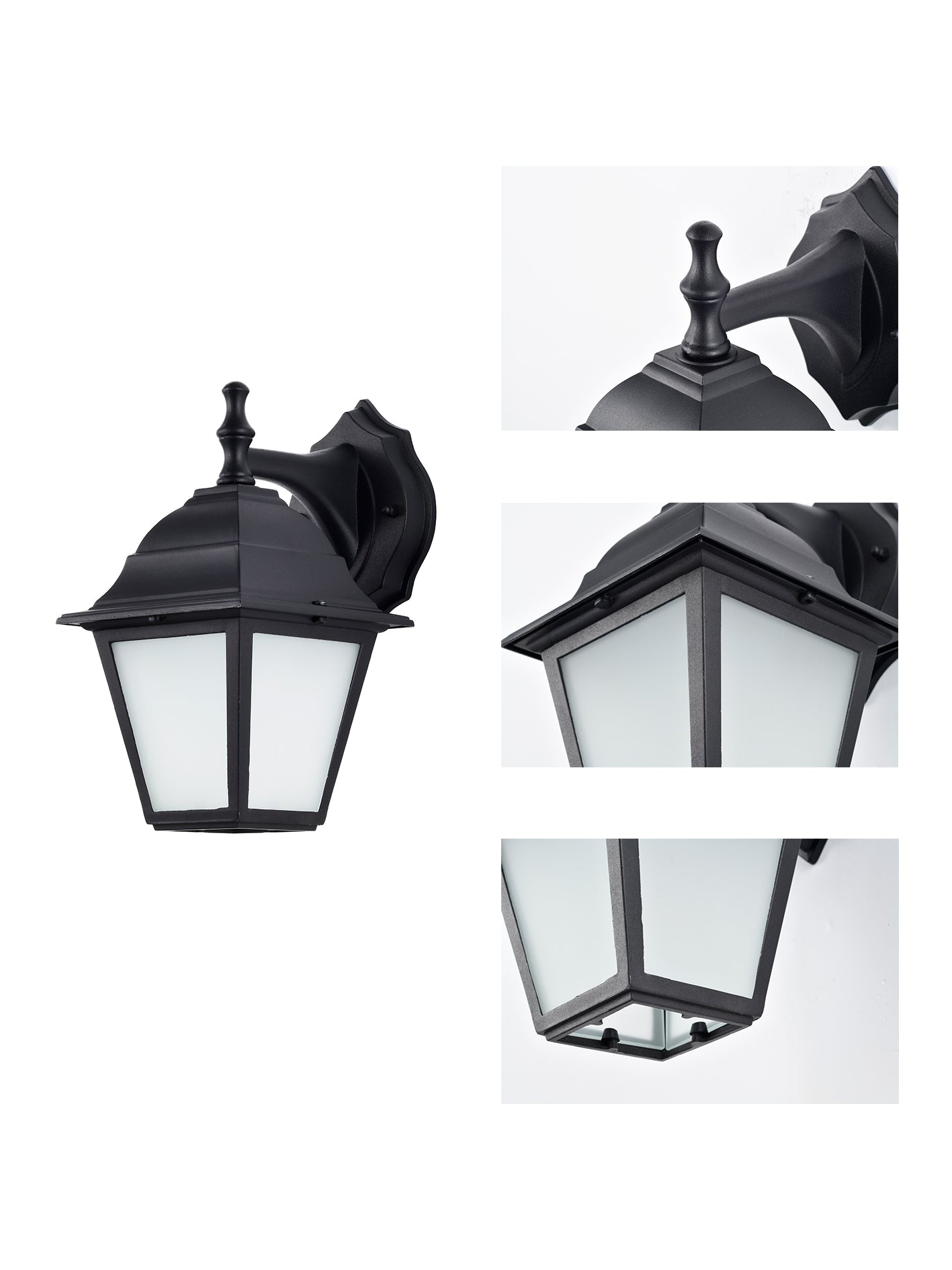 LED PORCH LATERN BLACK CAST ALUMINUM HOUSING FROSTED