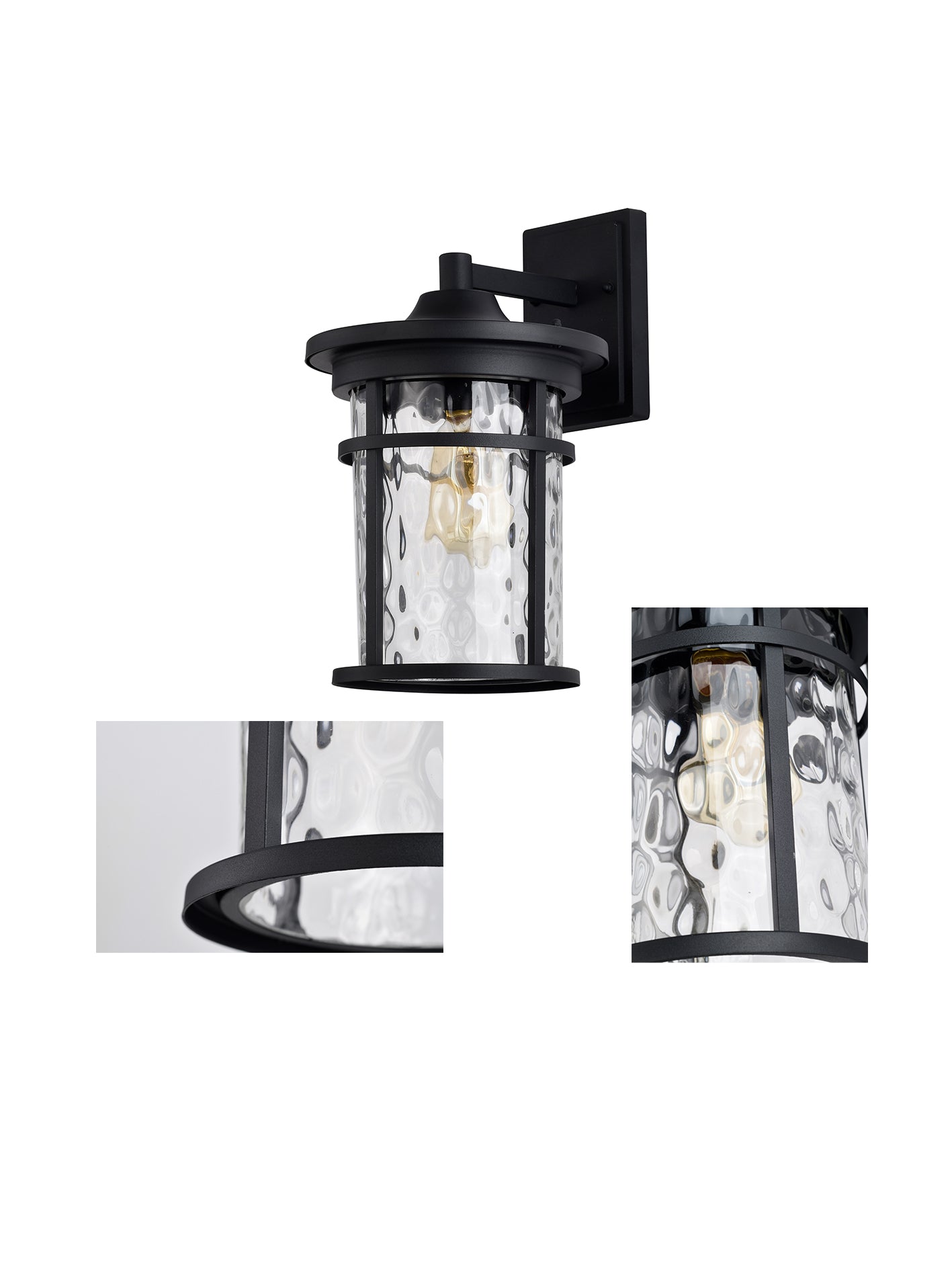 Outdoor Wall Lantern Clear Crack Glass Outdoor Wall Light House Exterior Light Fixture Wall Mount with IP65 Waterproof, Outdoor Wall Sconce Matte Black Finish for House Wall Porch Entryway