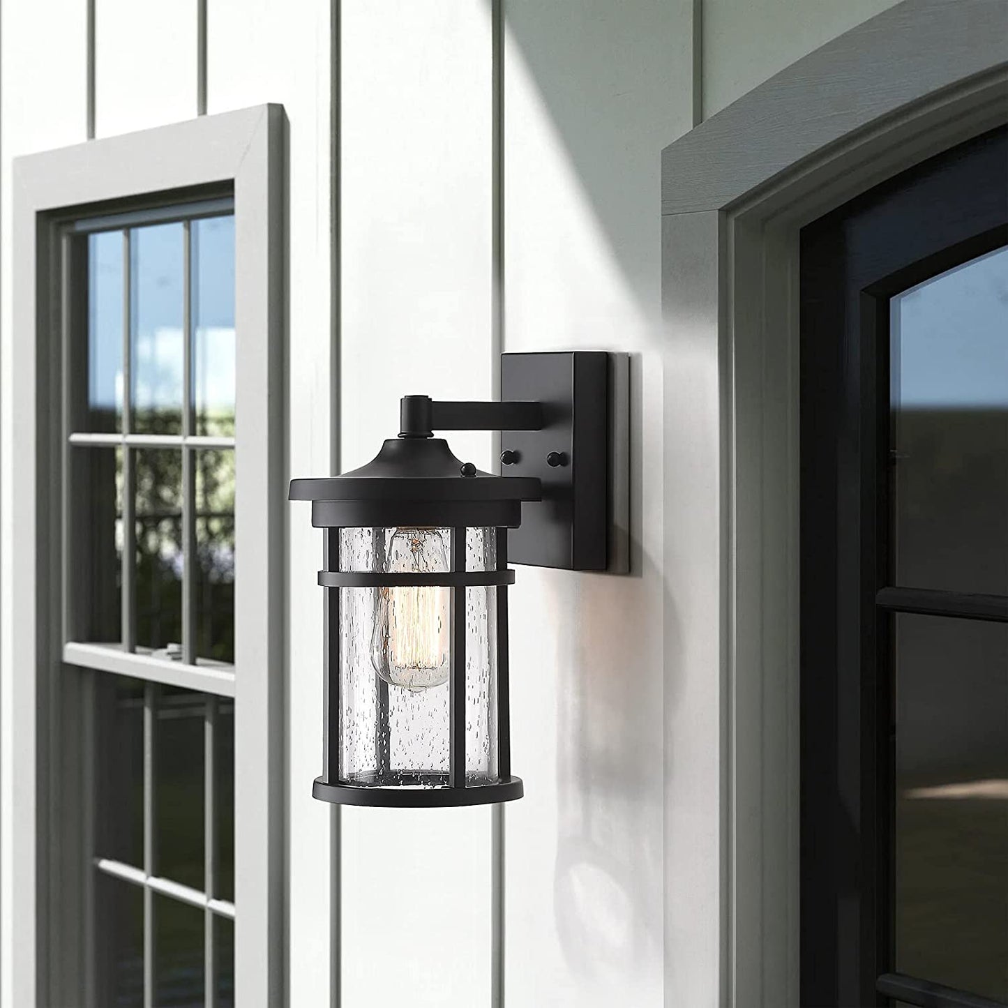 Outdoor Wall Lantern Clear Crack Glass Outdoor Wall Light House Exterior Light Fixture Wall Mount with IP65 Waterproof, Outdoor Wall Sconce Matte Black Finish for House Wall Porch Entryway